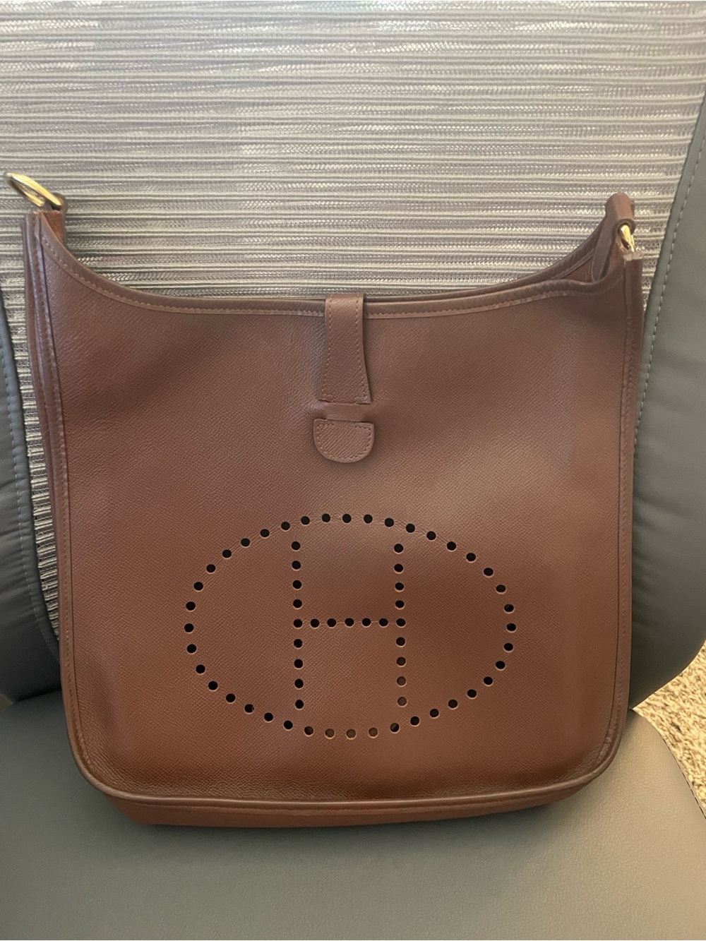 Hermes Brown Evelyne Crossbody Bag with Gold Hardware